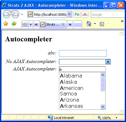 圖2 Autocompleter.jsp頁面輸出